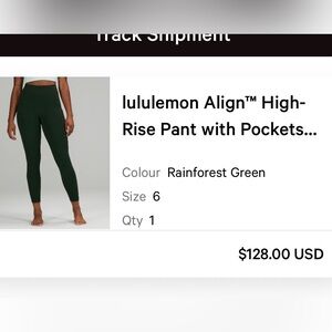 Lululemon align high rise pant legging with pocket  size 6. Forest green